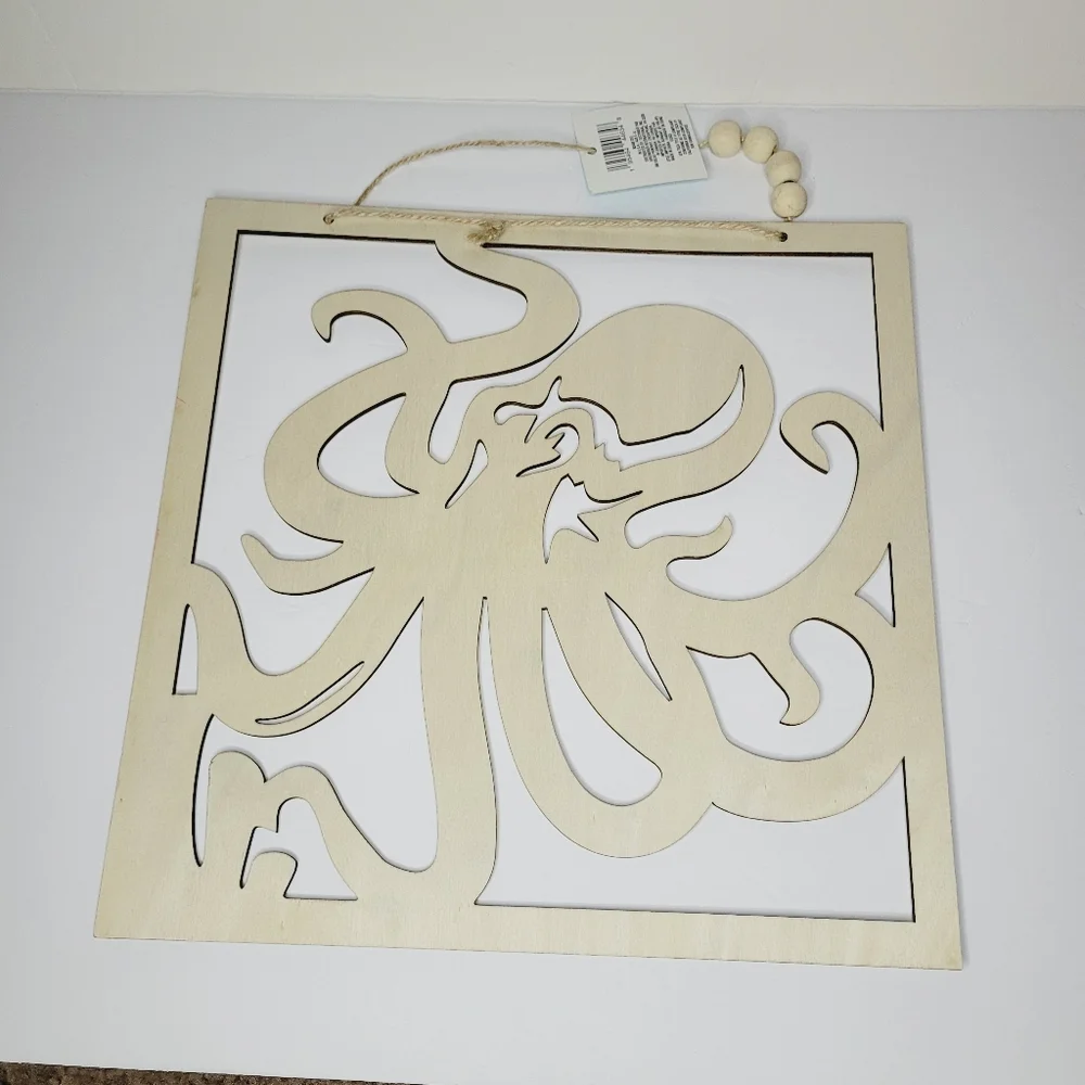 Shore Living Wall Decor Octopus Ocean Wood Laser Cutout Beach House DIY Paint